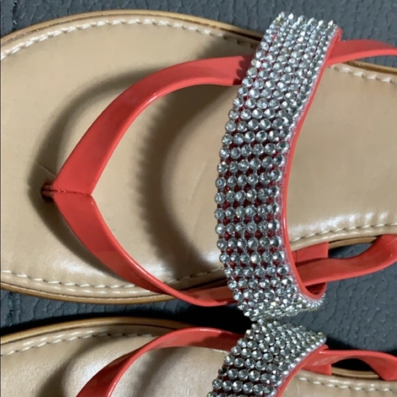 Coral and rhinestone detailed thong sandals - Picture 5 of 7
